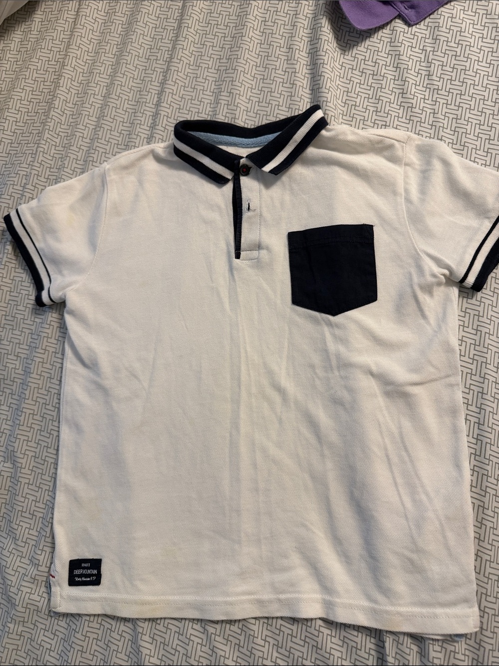 Zara boys White Polo with Black Trim and Pocket size 8